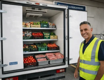 Camion réfrigéré association Un Panier Pour Tous collectant denrées fraîches supermarchés Île-de-France