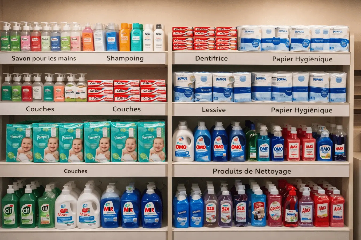 Rayon produits hygiène savon shampoo couches épicerie solidaire Un Panier Pour Tous Gagny Seine-Saint-Denis