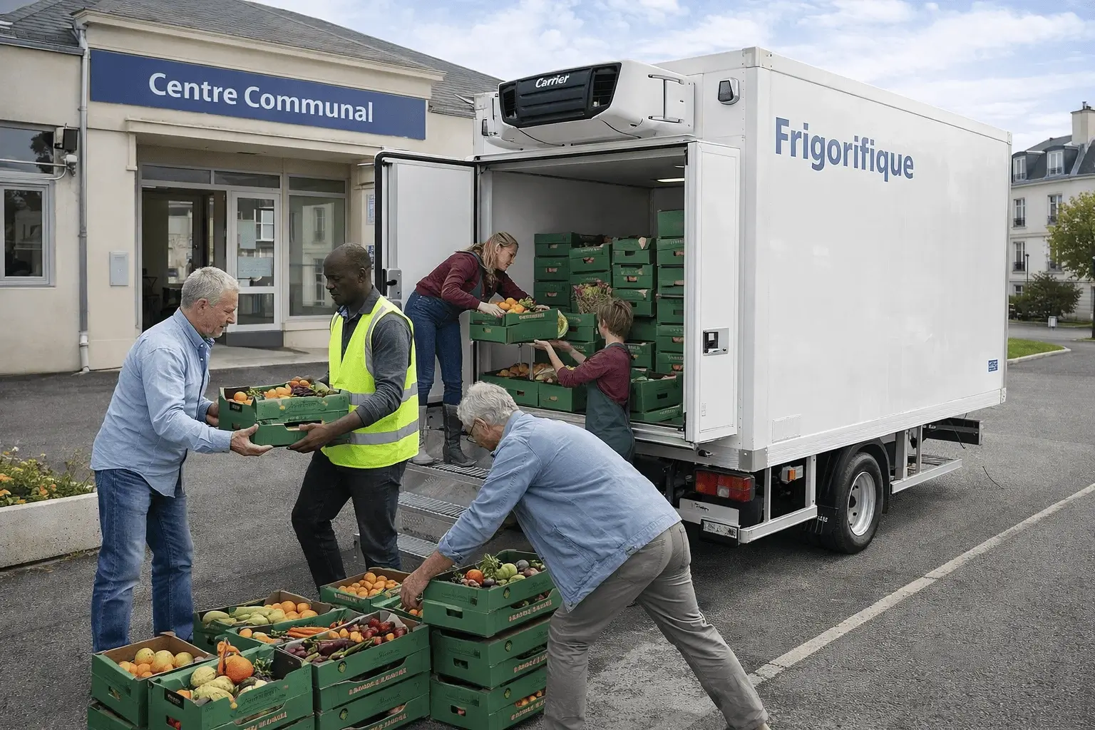 Camion réfrigéré collecte produits frais épicerie solidaire Gagny 93
