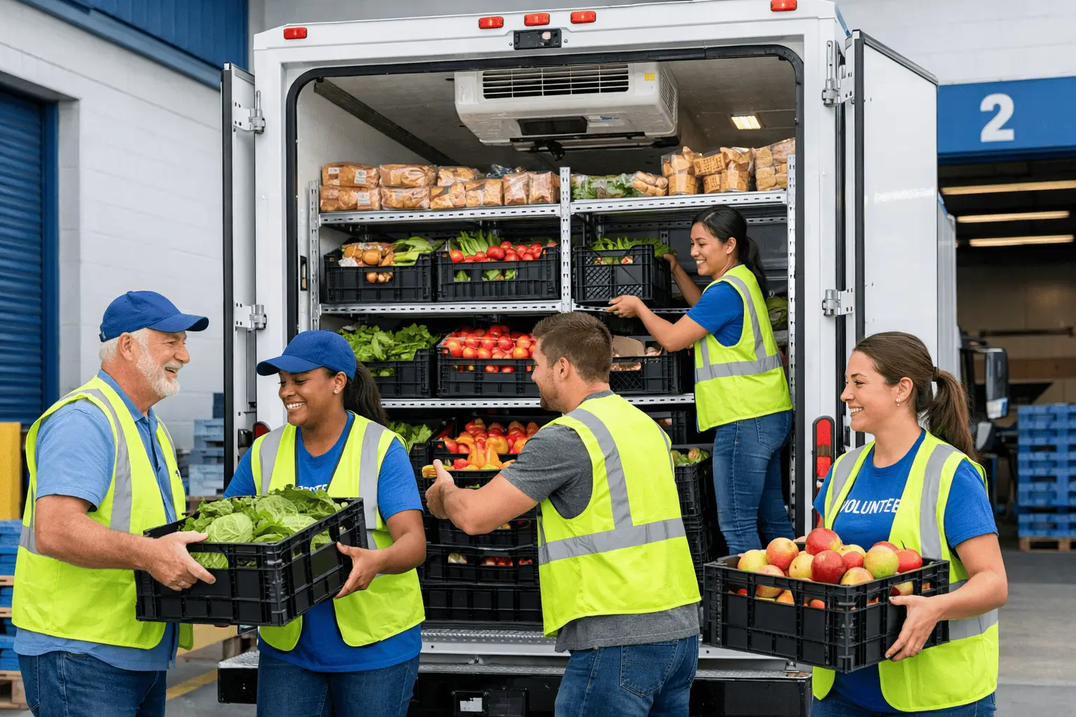 Camion réfrigéré de l'association Un Panier Pour Tous collectant invendus alimentaires auprès supermarchés Île-de-France