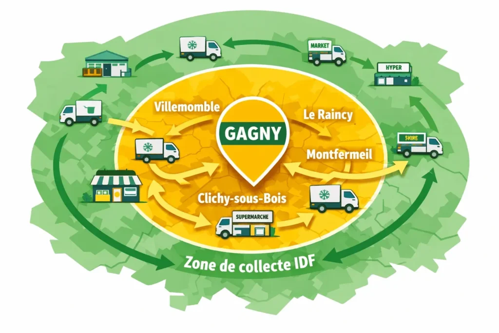Zone collecte invendus IDF distribution aide alimentaire Gagny 93